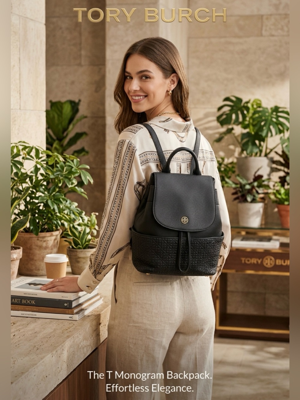 Like New ~ Tory Burch Black Pebbled Leather Backpack Bag